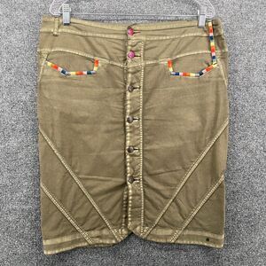 Oilily Skirt 44 Womens‎ Size L Brown Acid Wash Button Front Knee Length Casual